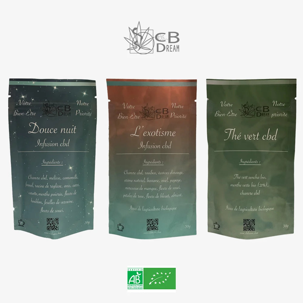 Découvrez de nouvelles saveurs et laissez-vous emporter par un voyage gustatif avec notre pack découverte qui regroupe notre infusion douce nuit, notre infusion exotique et notre thé vert. Profitez d'un moment de détente et de bien-être tout en découvrant de nouvelles saveurs exotiques.