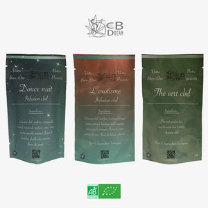 Découvrez de nouvelles saveurs et laissez-vous emporter par un voyage gustatif avec notre pack découverte qui regroupe notre infusion douce nuit, notre infusion exotique et notre thé vert. Profitez d'un moment de détente et de bien-être tout en découvrant de nouvelles saveurs exotiques.